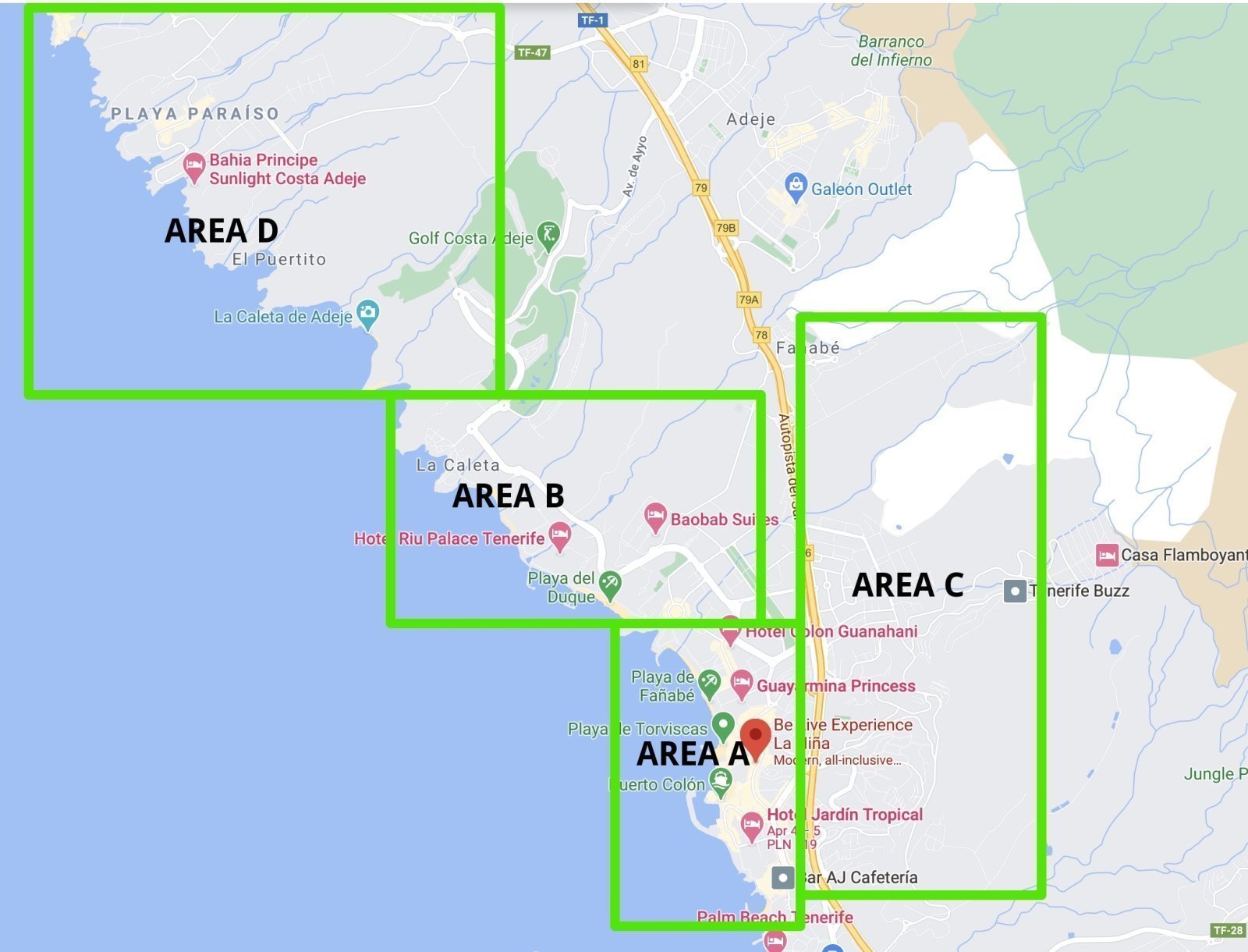Costa Adeje hotels are located in completely different zones - choose a hotel in the right zone for you